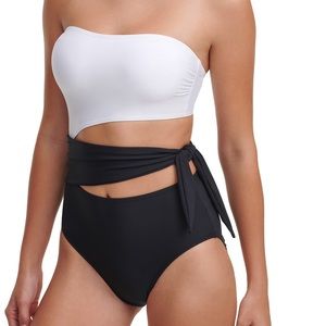 New DKNY Black/White Sarong bathing suit